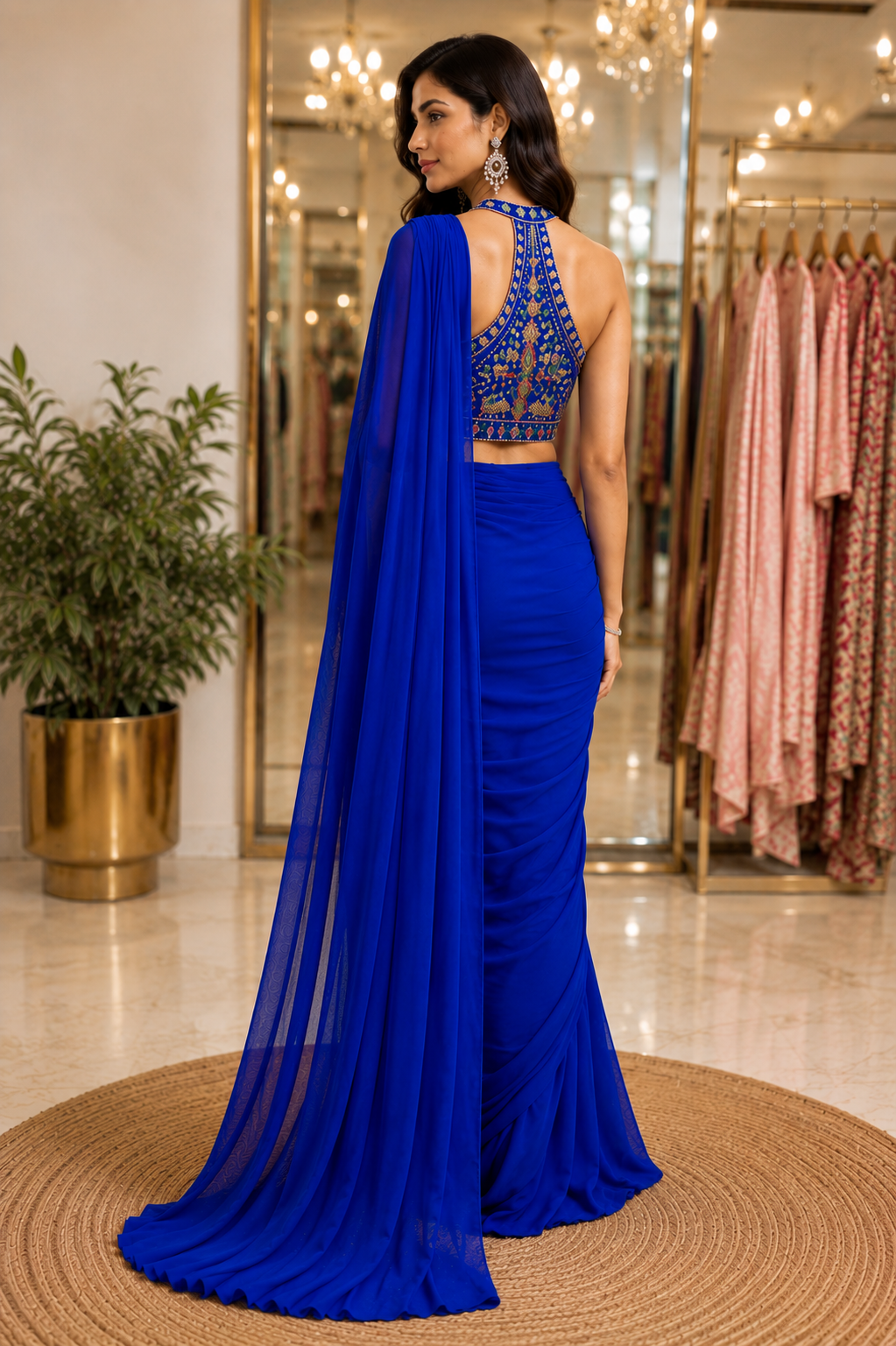 Royal Sapphire Embellished Saree - Image 2