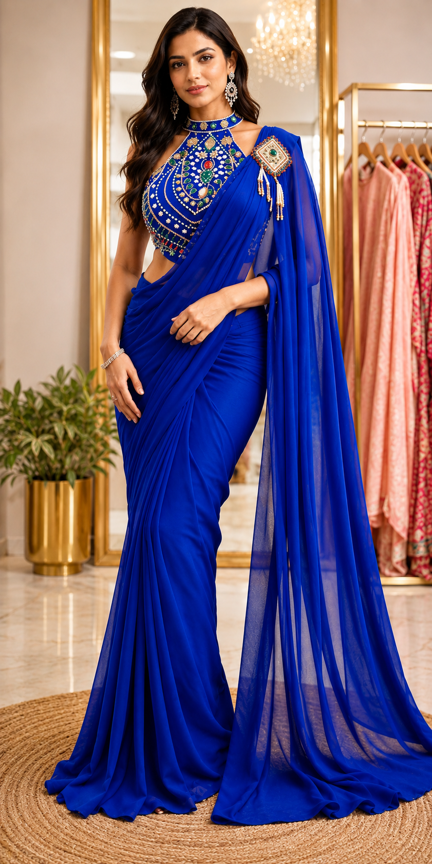 Royal Sapphire Embellished Saree