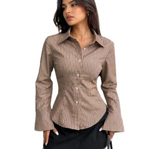 Women Shirt||Women Relaxed Fit Vertical Striped Spread Collar Cotton Casual Shirt (S-12-19)