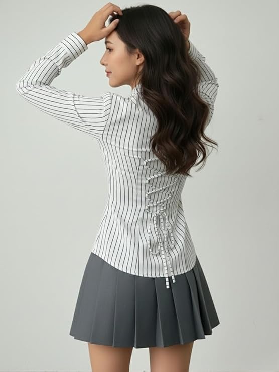 Women Shirt||Women Relaxed Fit Vertical Striped Spread Collar Cotton Casual Shirt (S-12-19) - Image 5