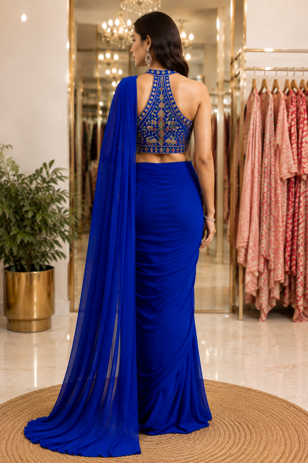 Royal Sapphire Embellished Saree - Image 3