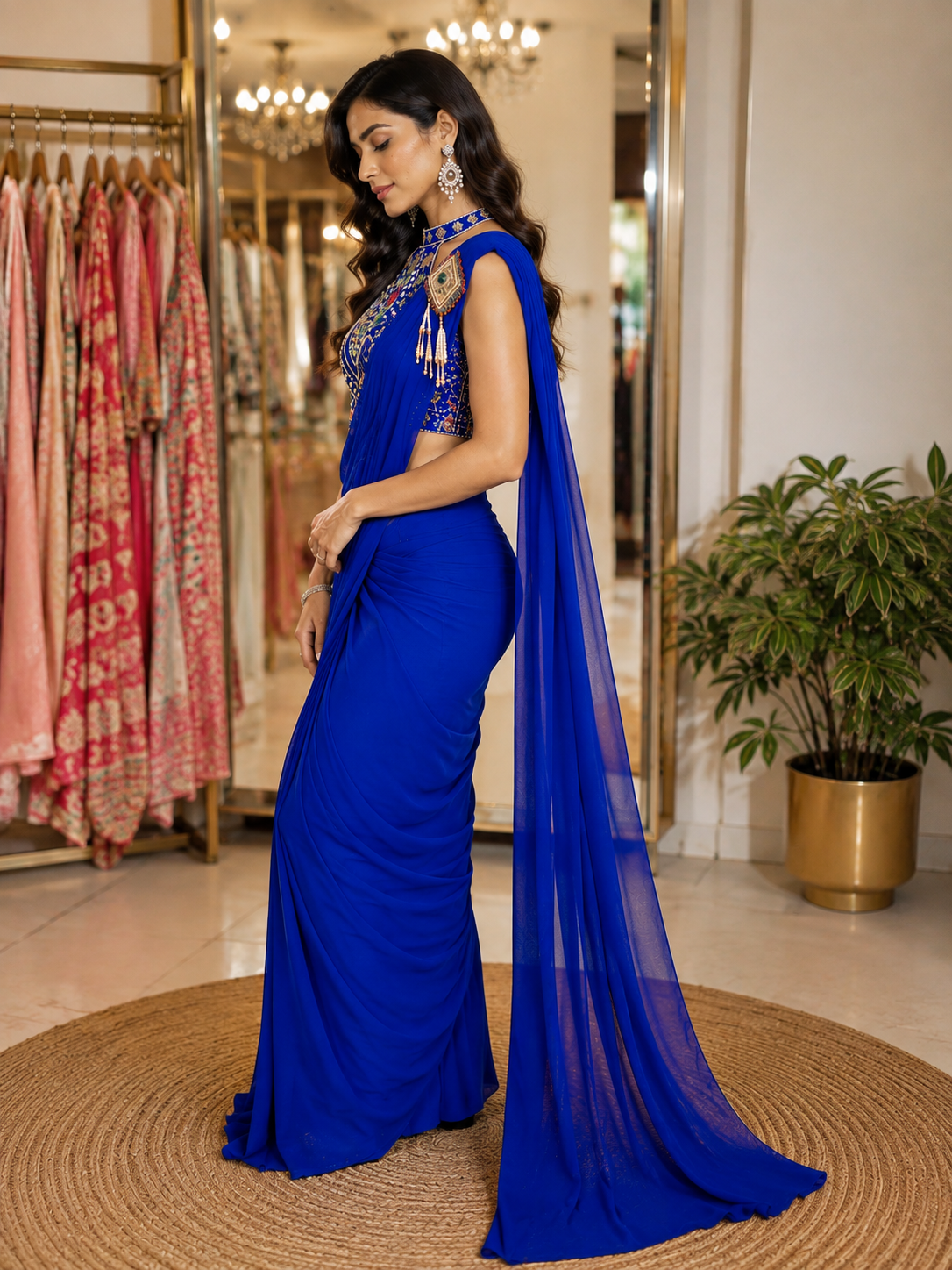 Royal Sapphire Embellished Saree - Image 4